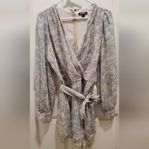 Express Floral Pleated Wrap Front Romper